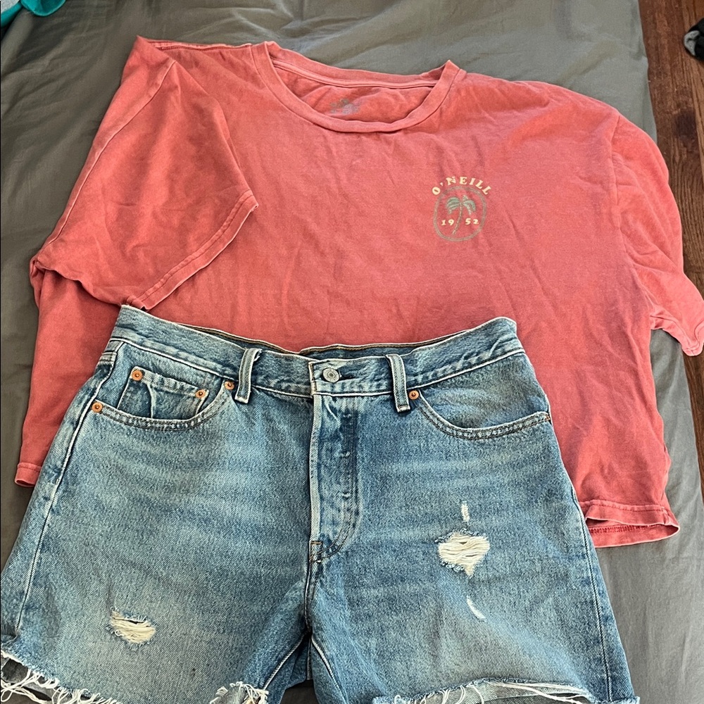 Levi’s Denim Blue Women's Shorts and O’Neill shirt.